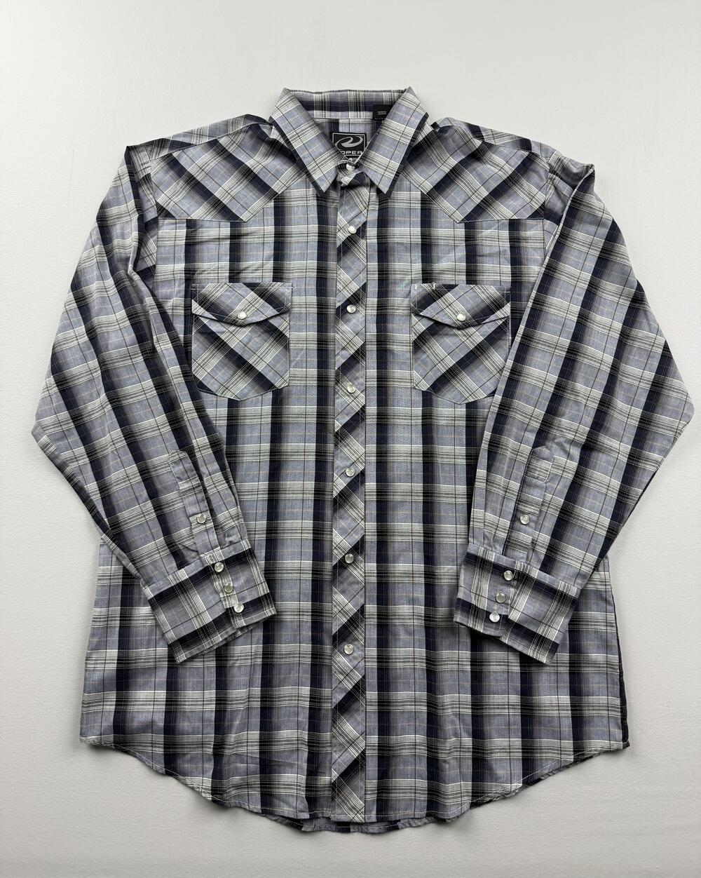 Roper Shirt Mens XL Blue Plaid Long Sleeve Western Pearl Snap Casual Top